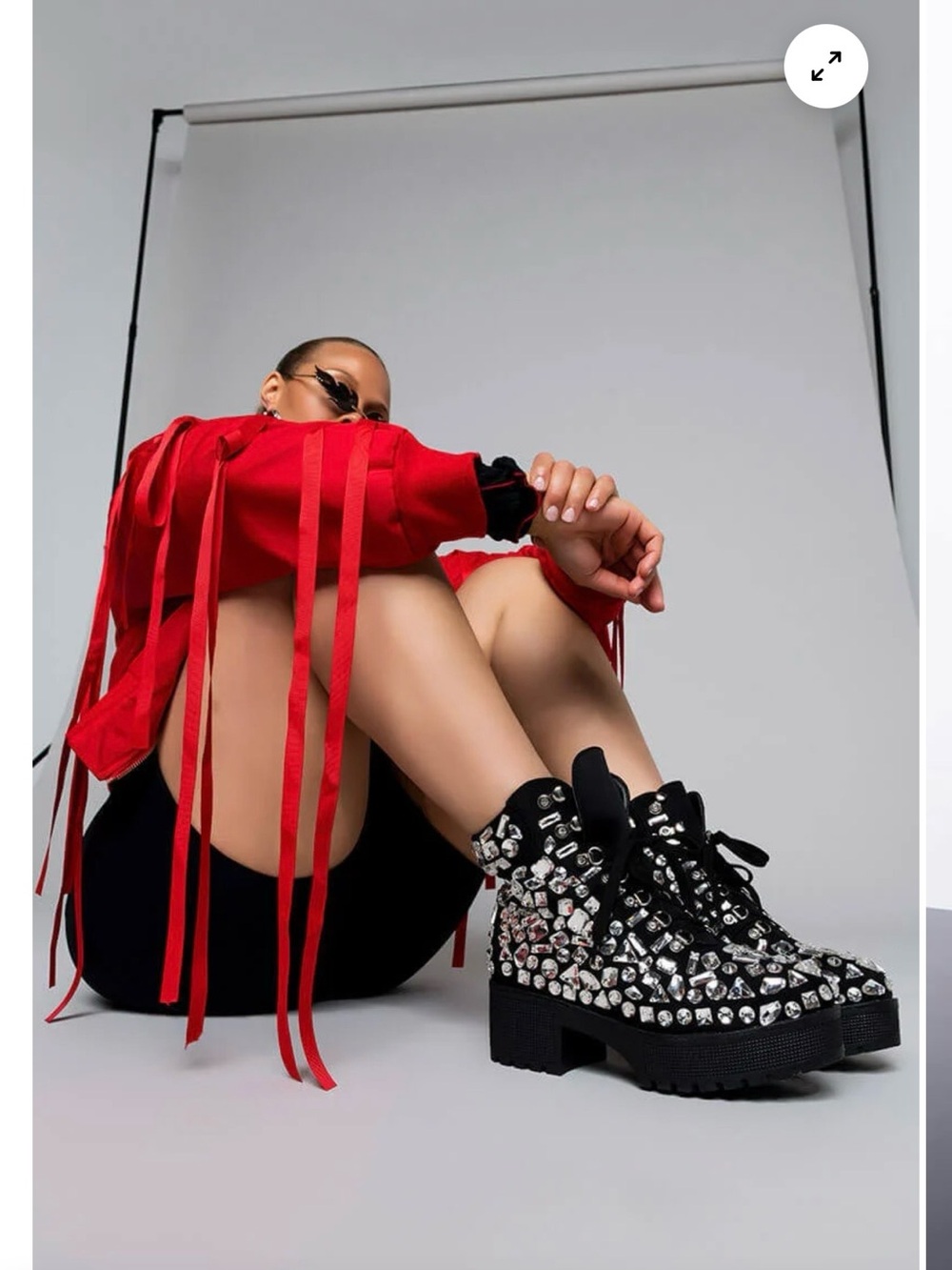 Azela Wang York Crystal Embellished Lace-Up Platform Boots**out of stock online*